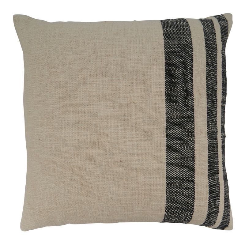 Natural Striped Cotton Throw Pillow with Poly Filling, 20" Square