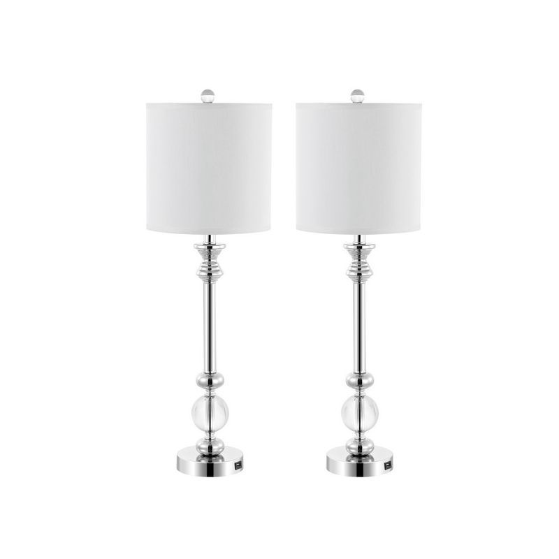 Erica 31" Crystal and Chrome Candlestick Lamps with White Cotton Shades (Set of 2)