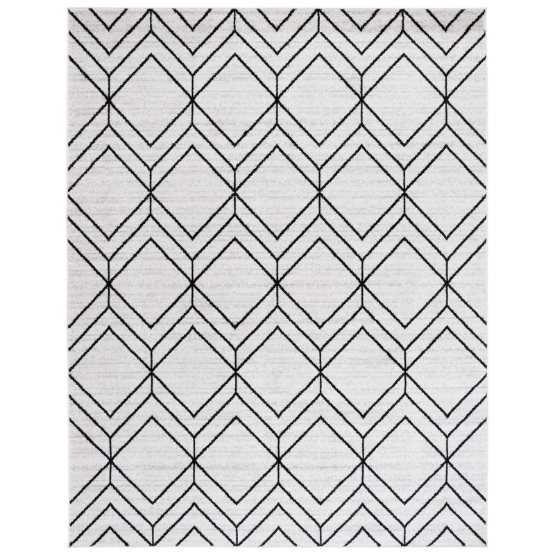 Ivory & Black Geometric Round Synthetic Area Rug, 6' x 9'