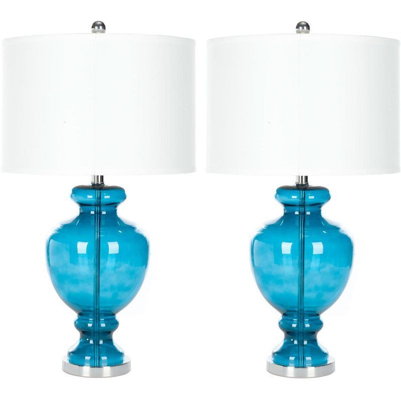 Morocco Blue Glass Table Lamp Set with White Shades