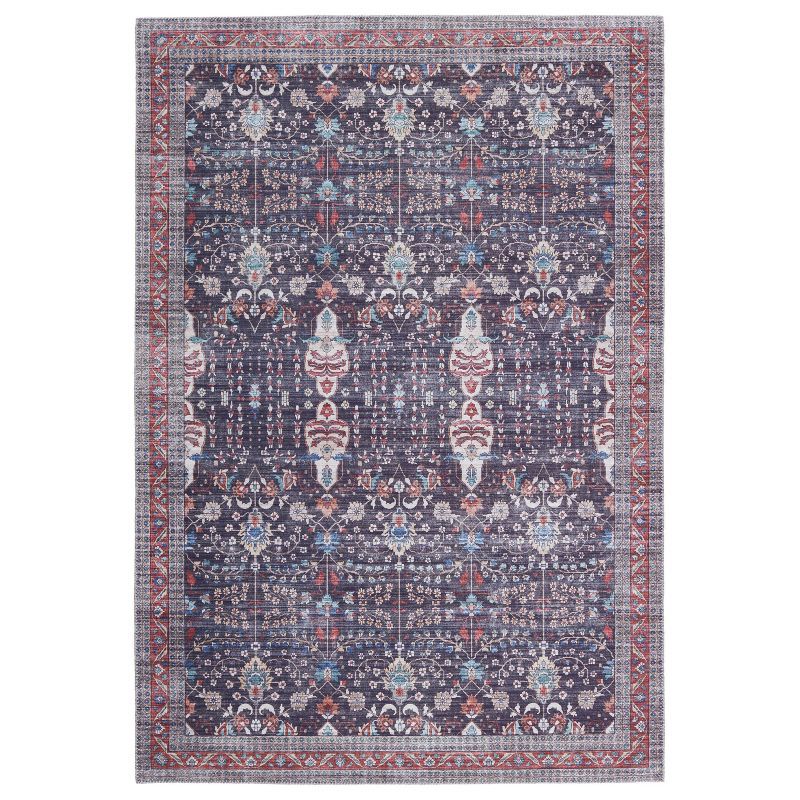 Calla Blue and Red Hand-Knotted Synthetic Area Rug