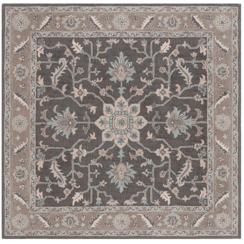 Blossom Dark Gray and Light Brown Floral Wool Area Rug, 6' x 9'