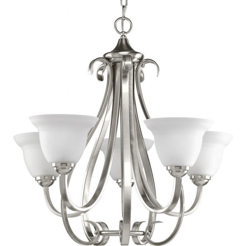 Torino Brushed Nickel 5-Light Chandelier with Etched White Glass Shades