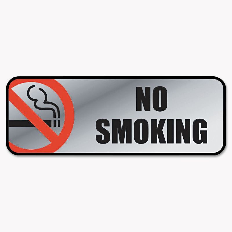 Silver and Red Metal No Smoking Office Sign