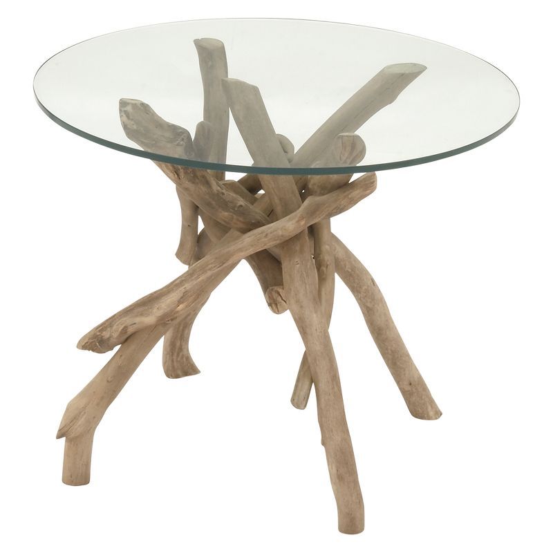 Driftwood Round Glass-Top End Table, 21" x 19"