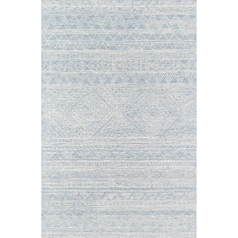 Handmade Light Blue Geometric Wool Rectangular Area Rug, 2'x3'