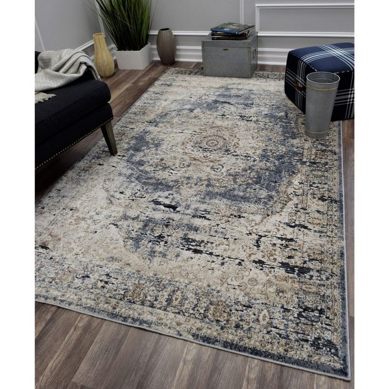 Cambridge Blue and Tan Rectangular Chenille Area Rug 2' x 4'