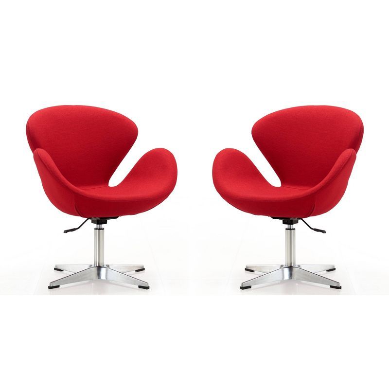 Retro Chic Raspberry Red Wool Blend Swivel Accent Chair