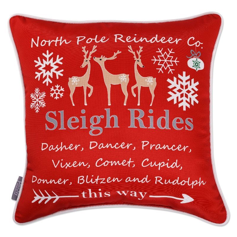 Red and Beige Christmas Sleigh Rides Square Throw Pillow