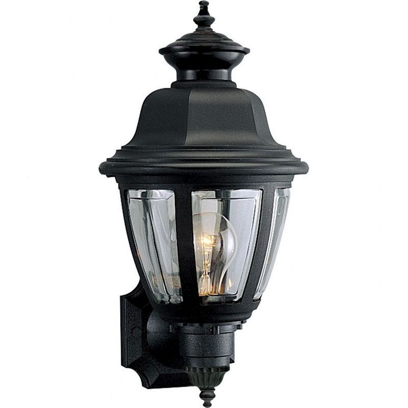 Black Porcelain 16" Outdoor Wall Lantern with Clear Acrylic Panels