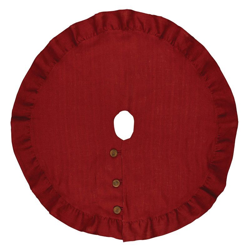 Red Jute Burlap Tree Skirt with Buttons and Ruffle - 60"