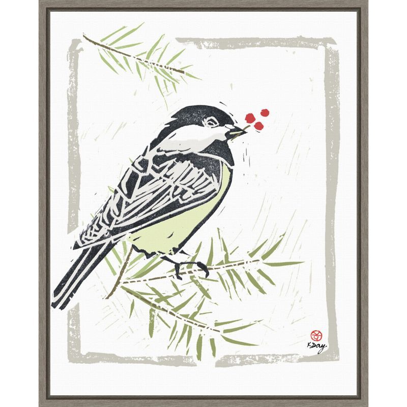 Winter Days Bird Print on Canvas with Gray Frame