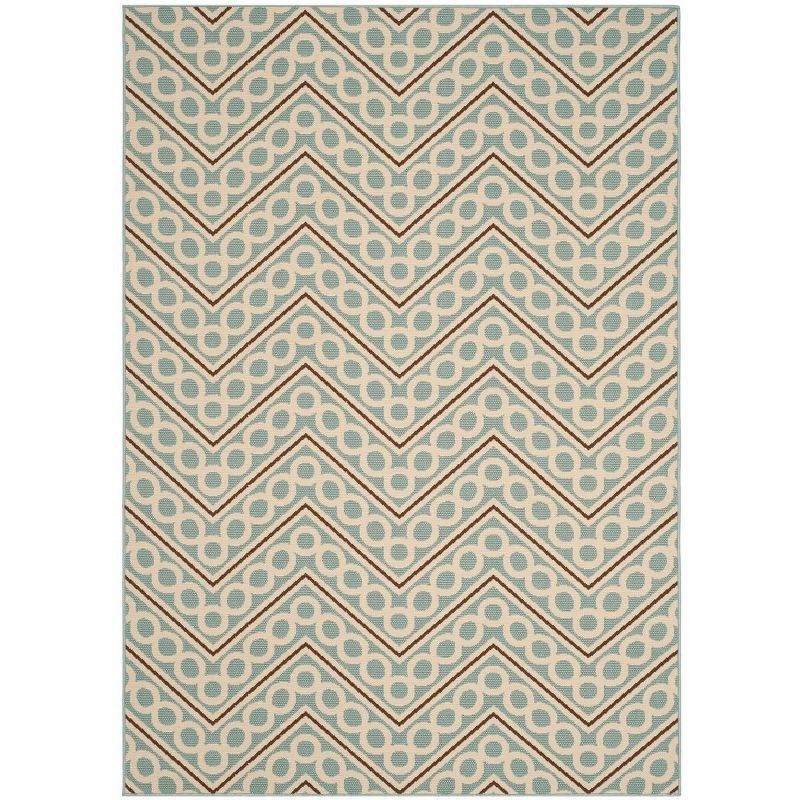 Light Blue Geometric Pattern Synthetic Outdoor Area Rug