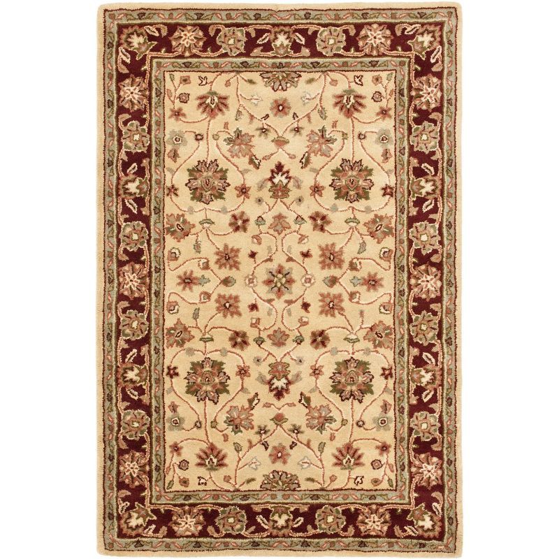 Hand-Tufted Ivory and Red Wool 4' x 6' Area Rug