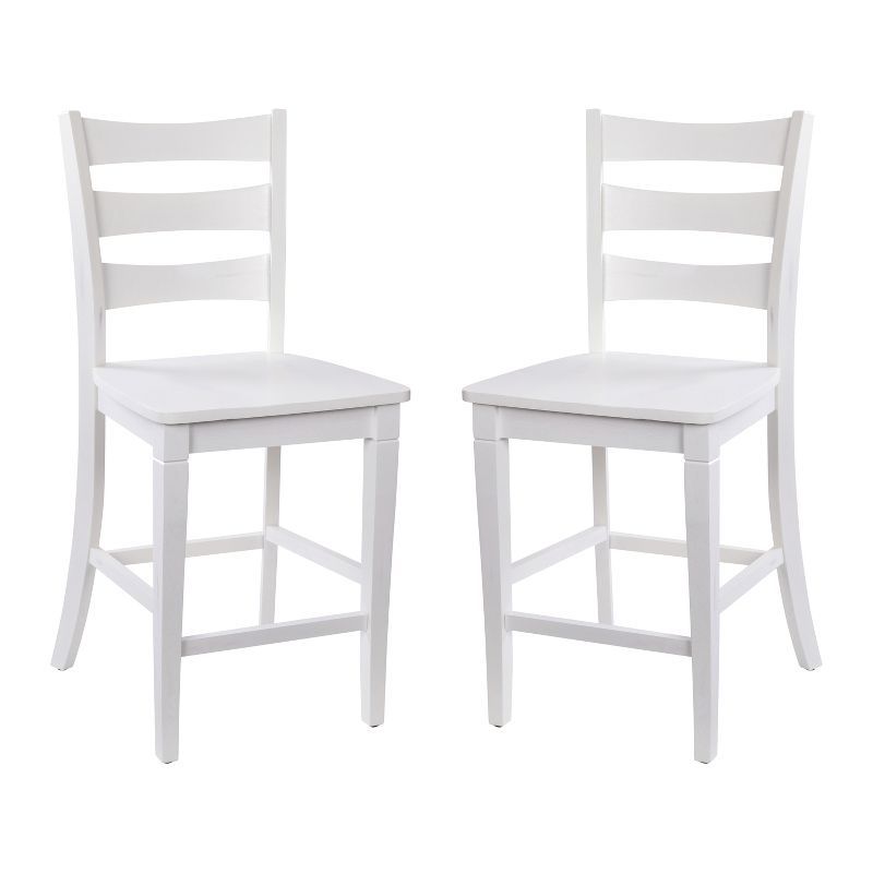 White Wooden Ladderback Counter Height Chairs, Set of 2