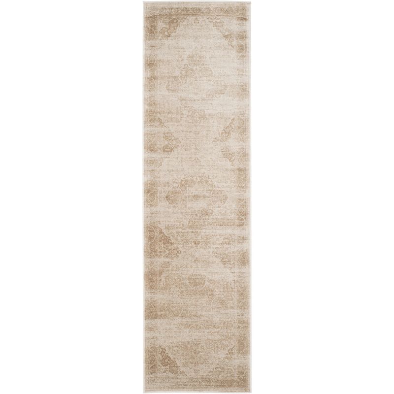 Vintage Stone and Beige Wool Viscose Runner Rug