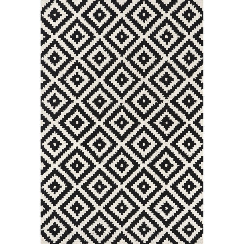 Scandinavian Diamond Graphic Handmade Wool Square Rug, 6' Black