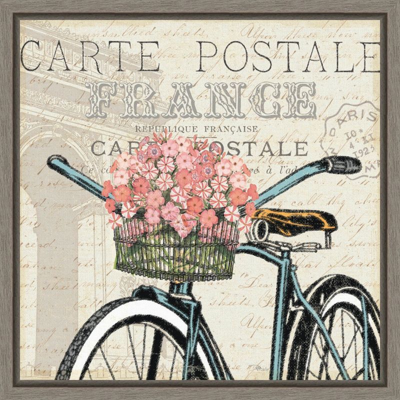 Paris Ride II Bicycle Canvas Print with Gray Frame