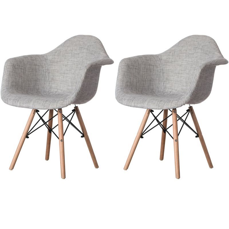 Gray Fabric Armchair with Beech Wood Legs, Set of 2