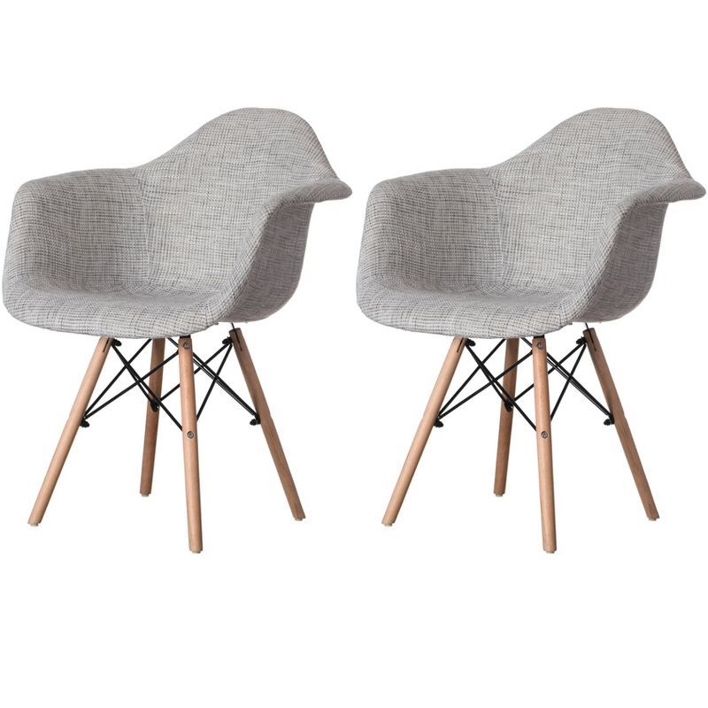 Gray Fabric Armchair with Beech Wood Legs, Set of 2