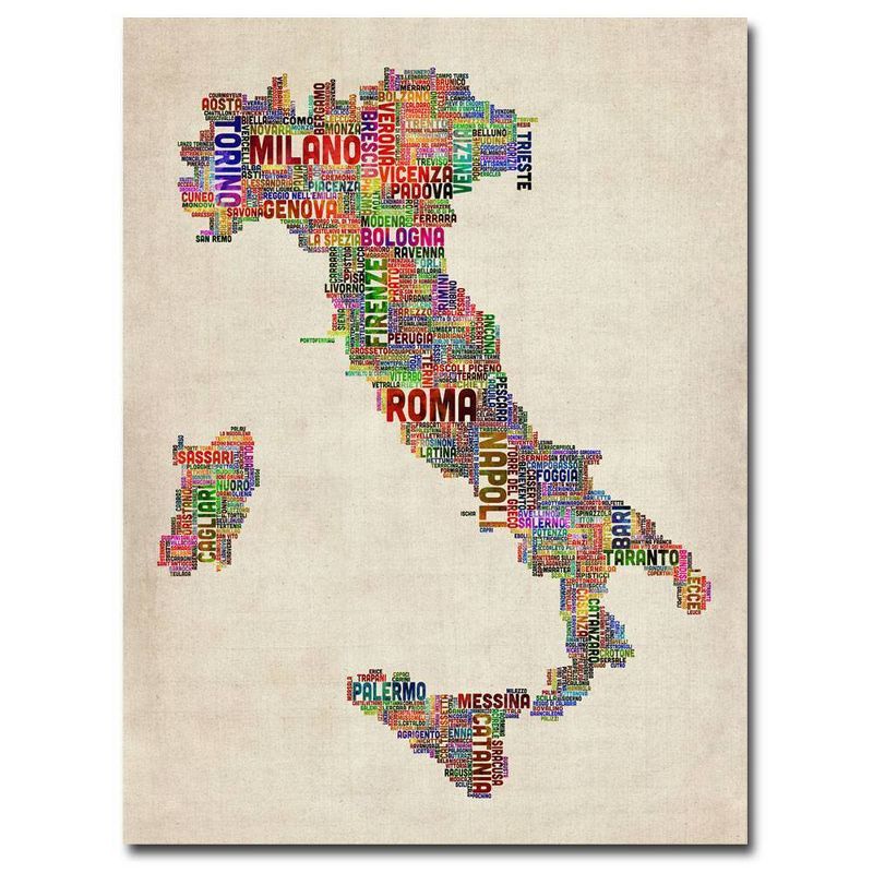 Italy II Multicolor Typography Map Canvas Art, 32" x 24"