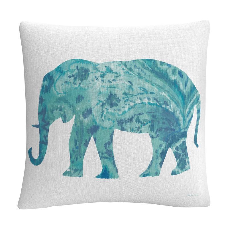 Teal Elephant Print Square Polyester Throw Pillow