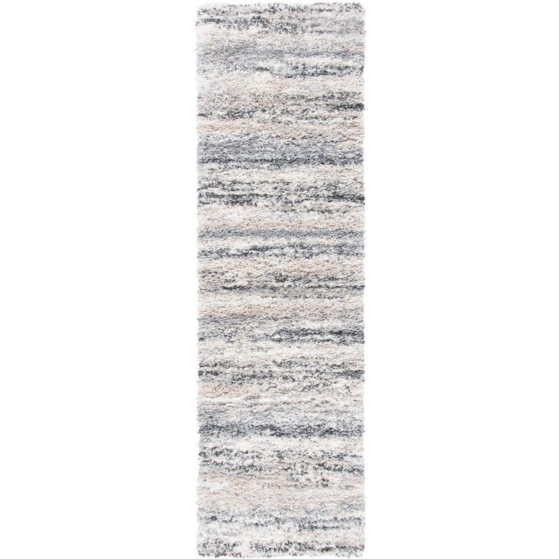 Ivory and Grey Hand-knotted Shag Runner Rug