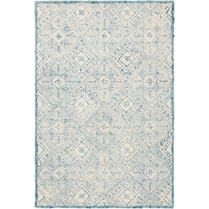 Handmade Blue and Ivory Wool Tufted Reversible 4' x 6' Area Rug
