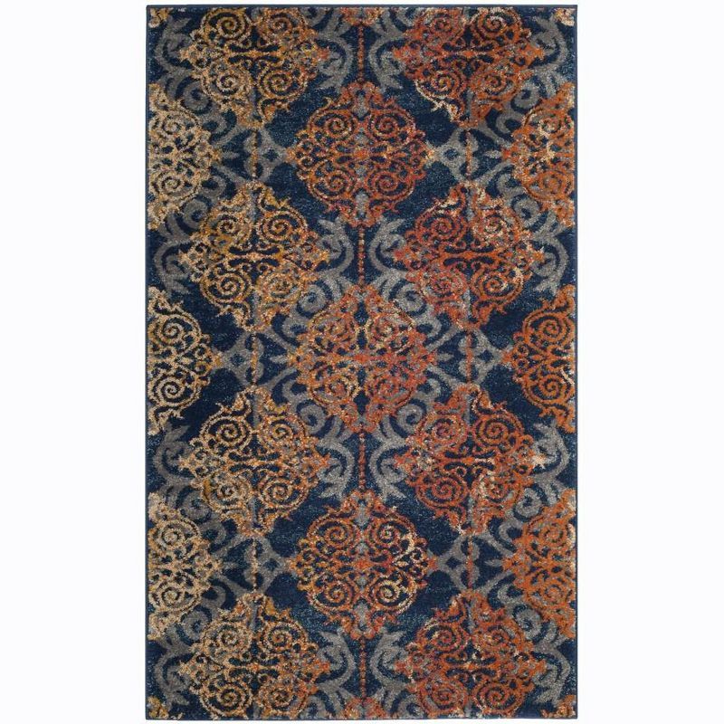 Hand-Knotted Blue and Orange High Pile Area Rug