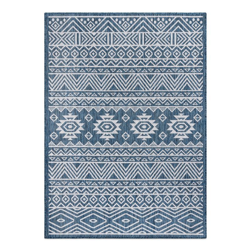Navy Geometric 8'x10' Synthetic Flat Woven Reversible Rug
