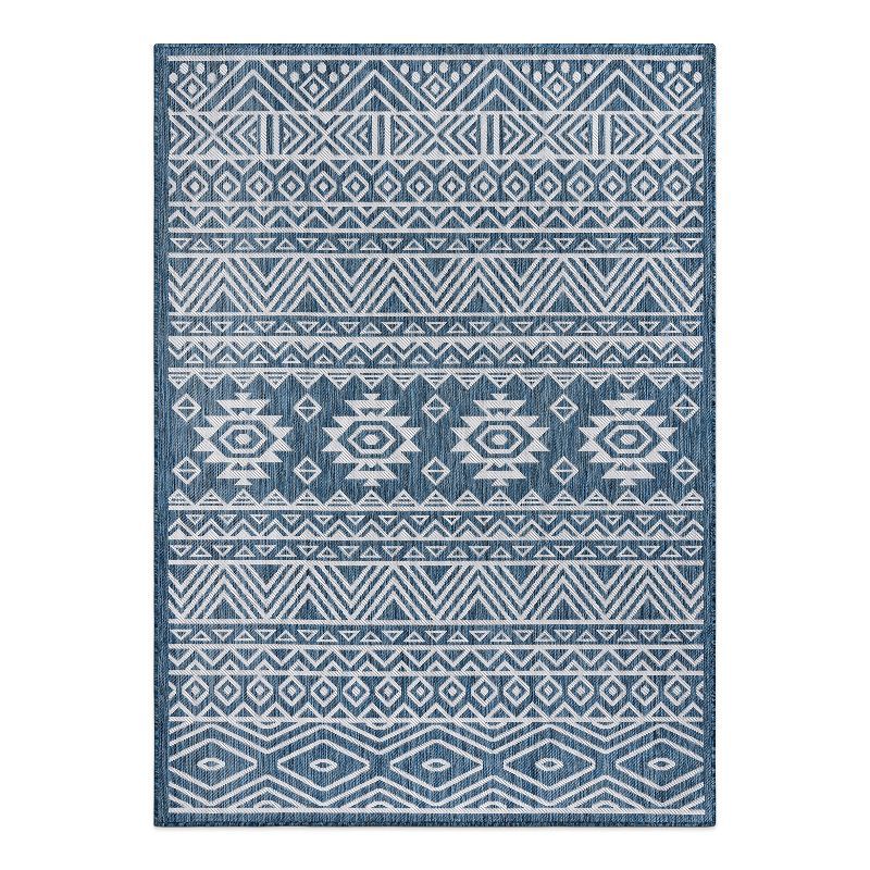 Navy Geometric 8'x10' Synthetic Flat Woven Reversible Rug