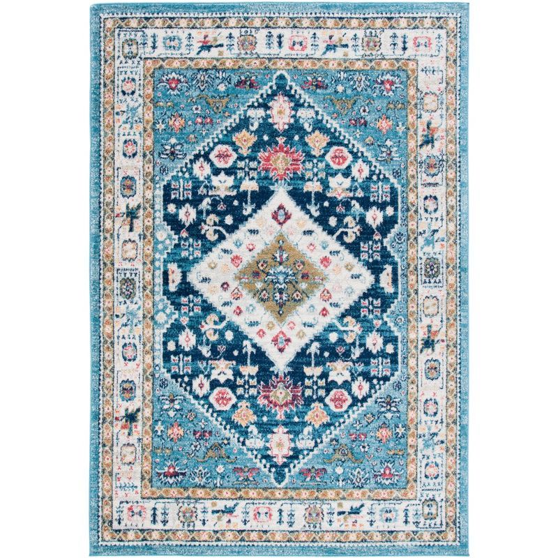 Light Blue Synthetic Hand-Knotted Rectangular Area Rug