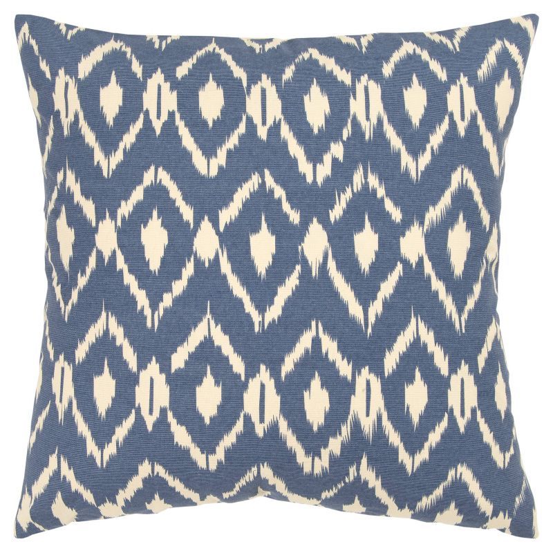 Medium Blue and Ivory Ikat Square Throw Pillow