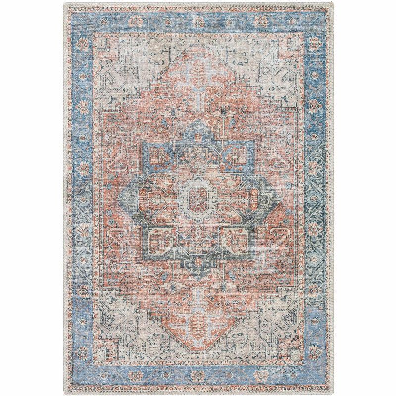 Rosman Blue and Beige Washable Vintage Area Rug