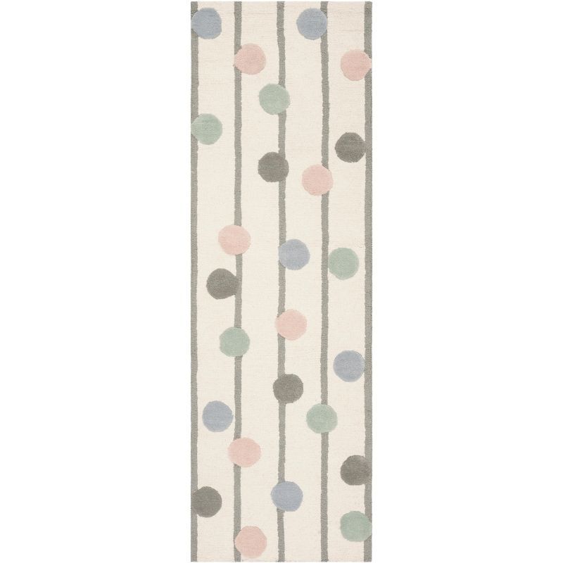 Ivory and Multi Polka Dot Wool Kids Runner Rug