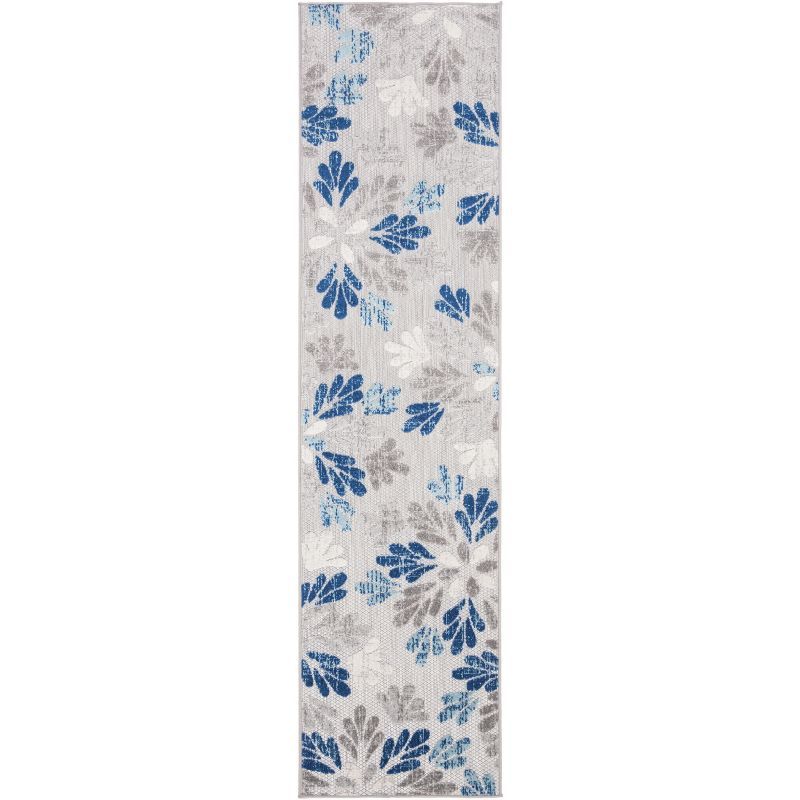 Floral Blue 24" Non-Slip Flat Woven Synthetic Runner Rug