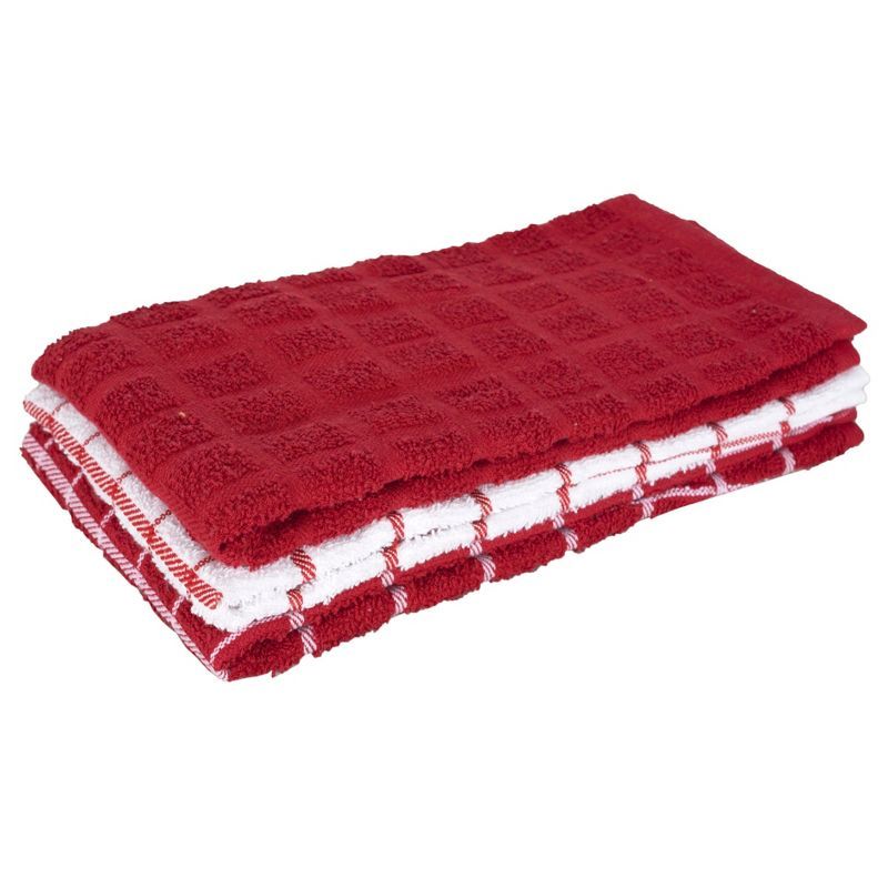 Ritz Paprika Red and White Cotton Terry Kitchen Towel Set