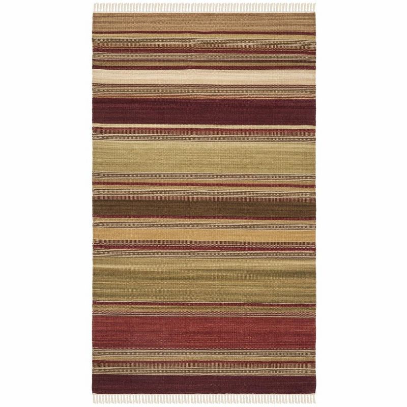 Handmade Red and Beige Striped Wool Area Rug