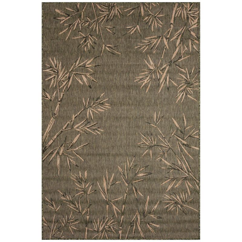 Green Bamboo Border Flat Woven Synthetic Rectangular Rug