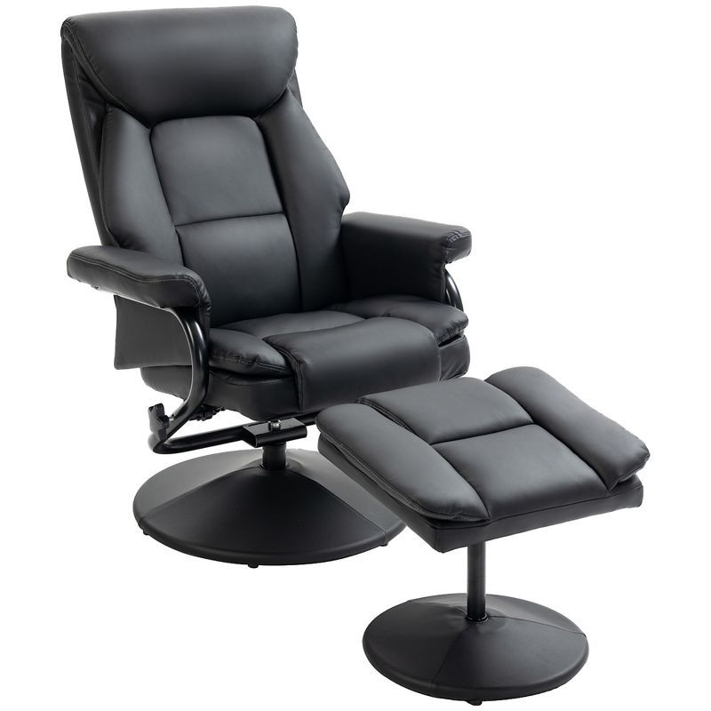 Black Faux Leather Swivel Recliner Chair with Ottoman