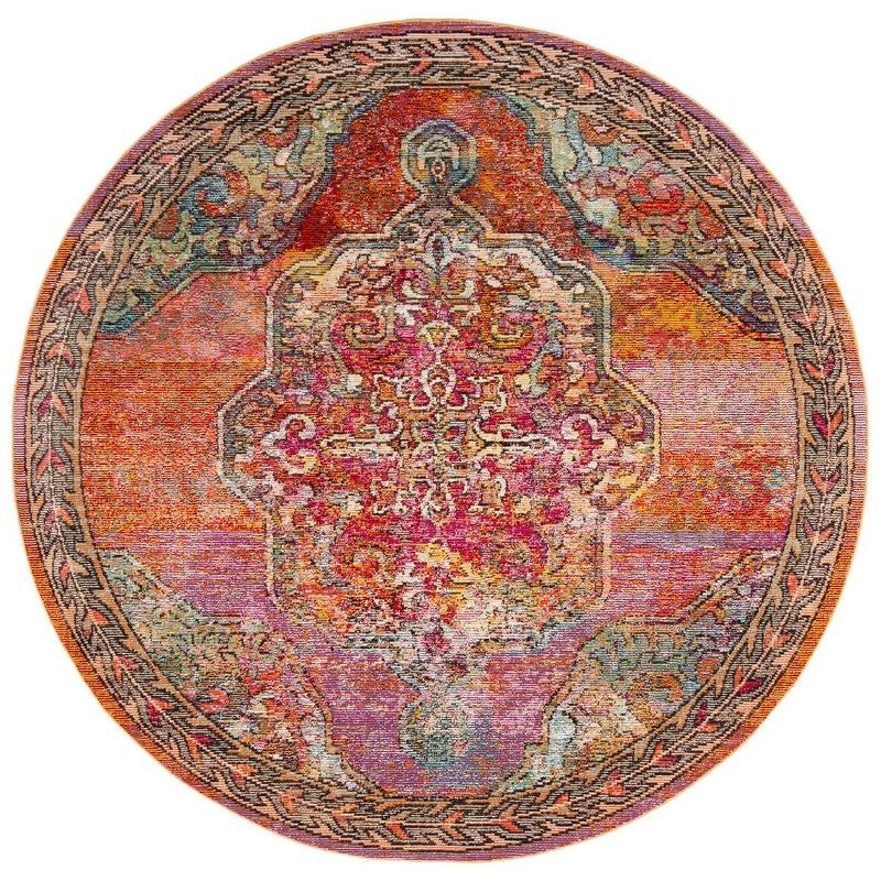 Light Blue Synthetic Medallion Reversible Round Area Rug
