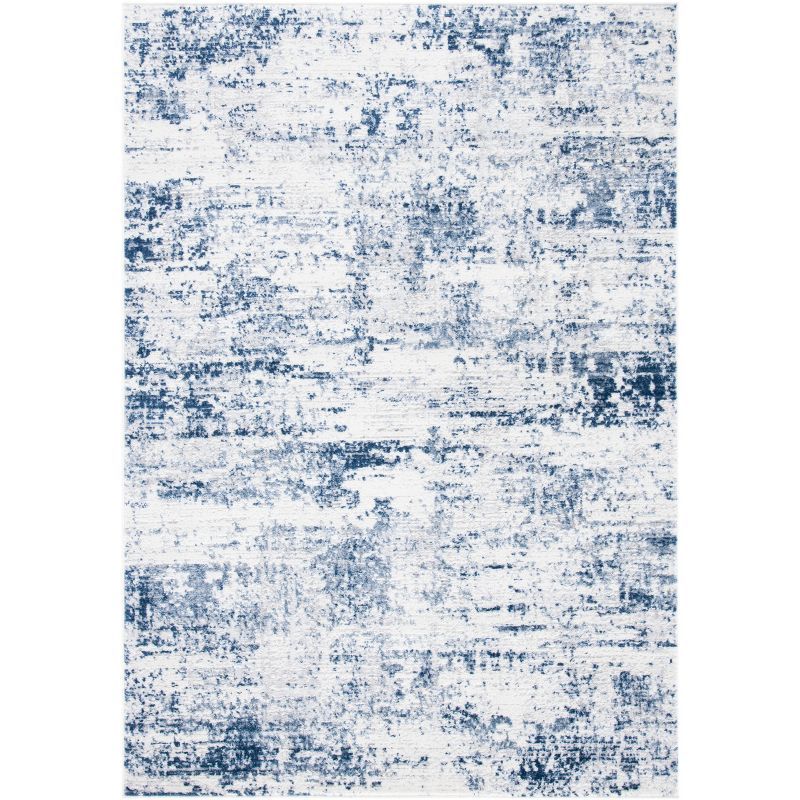 Ivory and Navy Abstract 8' x 10' Synthetic Area Rug