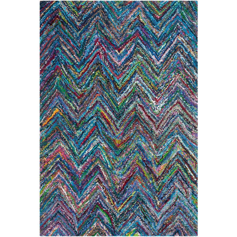 Handmade Blue and Multicolor Cotton Tufted 4' x 6' Rug