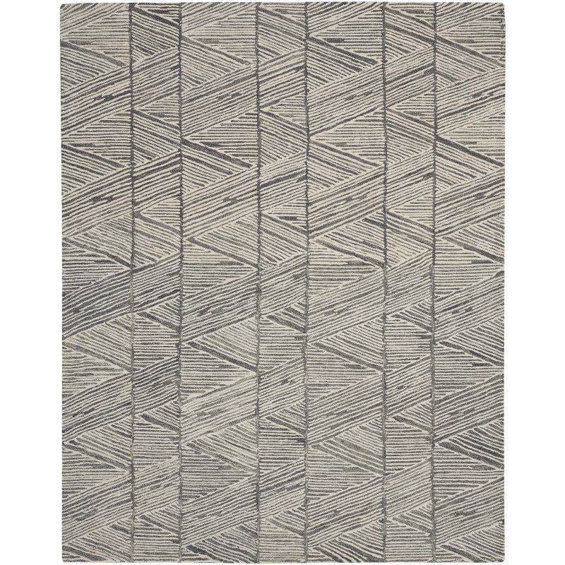 Artisanal Grey and White Hand-Tufted Wool Rectangular Area Rug, 8'3" x 11'6"