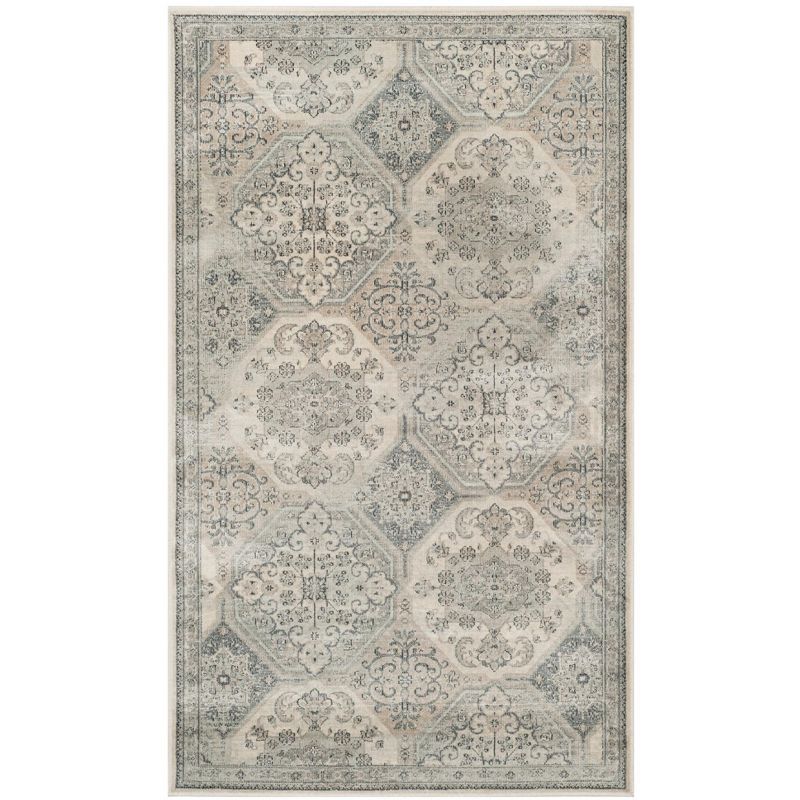Handmade Cream and Blue Round Viscose Area Rug