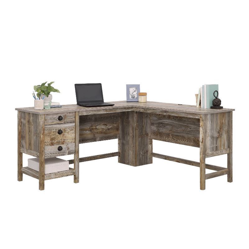 Rustic Cedar L-Shaped Wood Computer Desk with Drawers