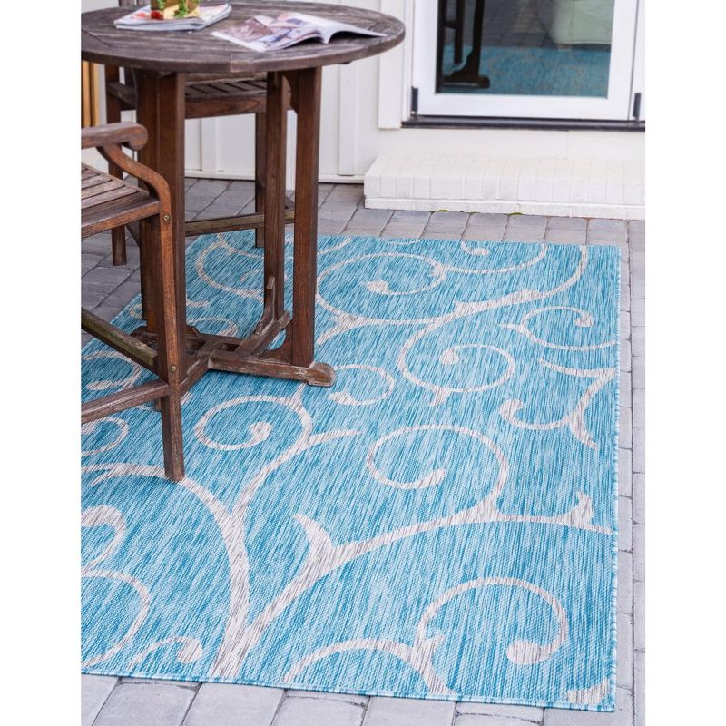 Light Aqua and Ivory Rectangular Outdoor Area Rug