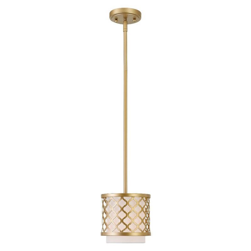 Arabesque Soft Gold Mini Pendant with Off-White Fabric Shade