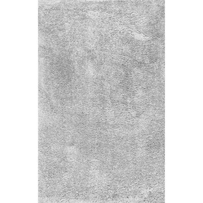 Gray Rectangular Solid Shag Synthetic Area Rug