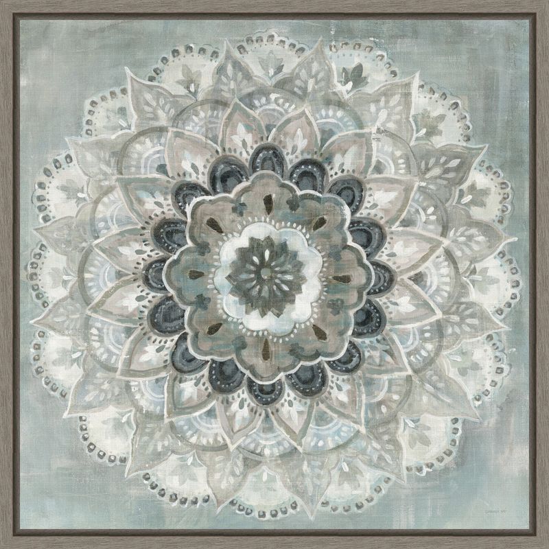 Neutral Mandala Abstract Canvas Print with Gray Frame